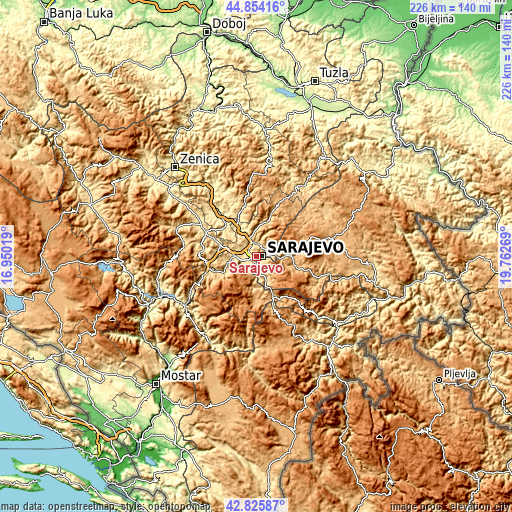 Topographic map of Sarajevo