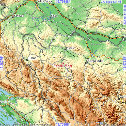 Topographic map of Sanski Most