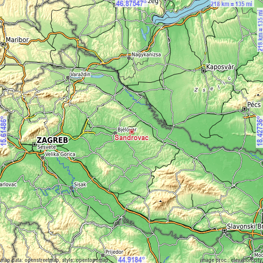 Topographic map of Šandrovac