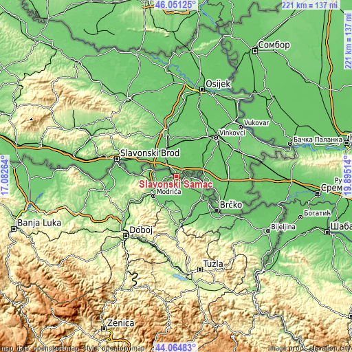 Topographic map of Slavonski Šamac