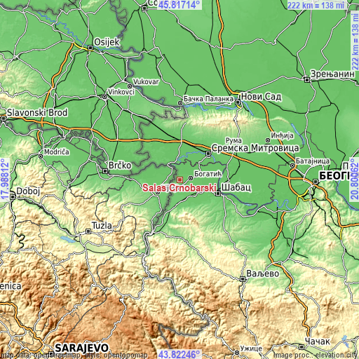 Topographic map of Salaš Crnobarski