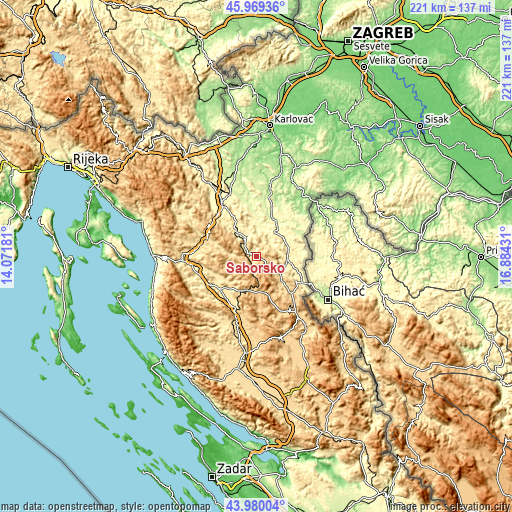 Topographic map of Saborsko