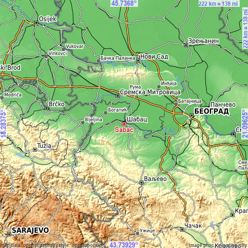 Topographic map of Šabac
