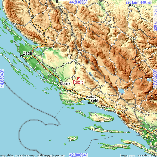 Topographic map of Ružić