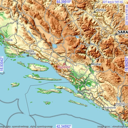 Topographic map of Runović