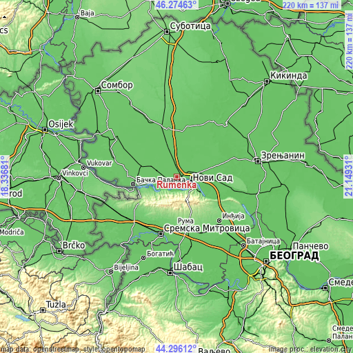 Topographic map of Rumenka