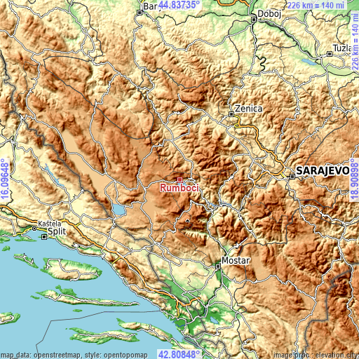 Topographic map of Rumboci