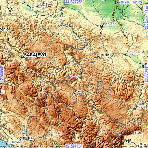 Topographic map of Rudo