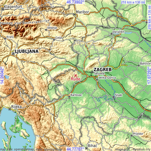 Topographic map of Rude