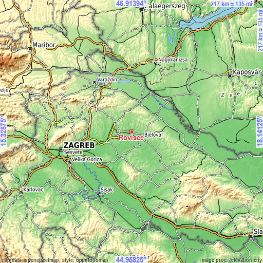 Topographic map of Rovišće