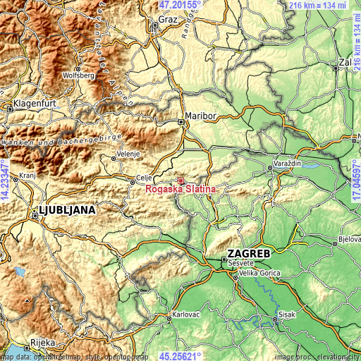Topographic map of Rogaška Slatina