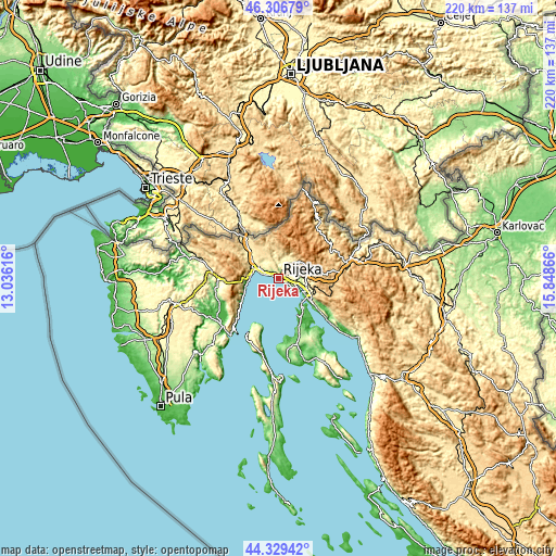 Topographic map of Rijeka