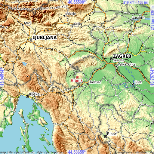 Topographic map of Ribnik