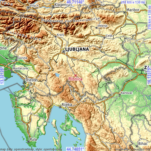 Topographic map of Ribnica