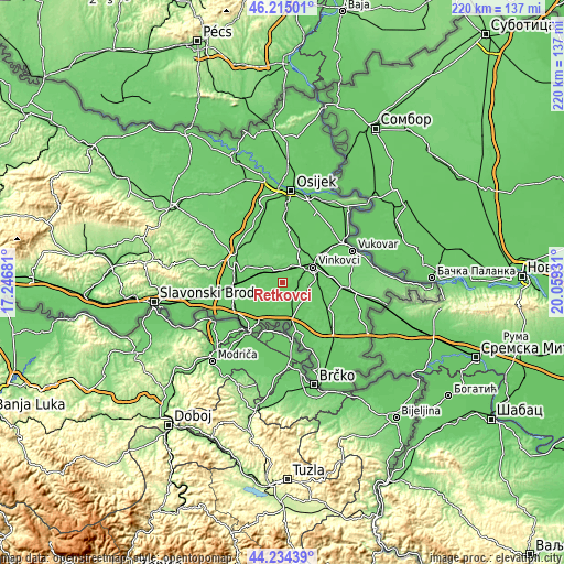 Topographic map of Retkovci