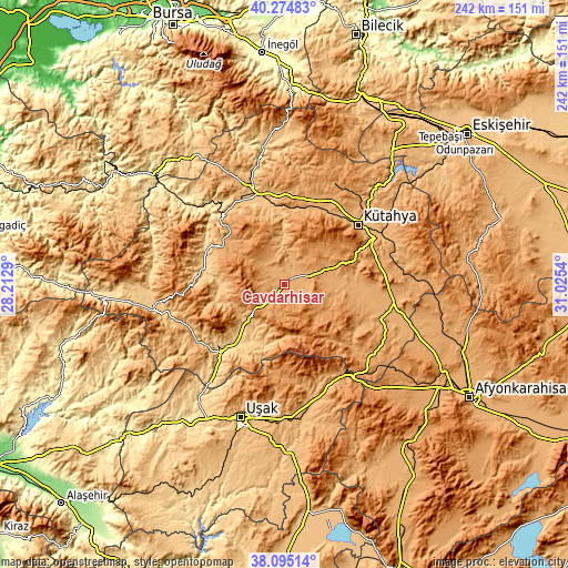 Topographic map of Çavdarhisar