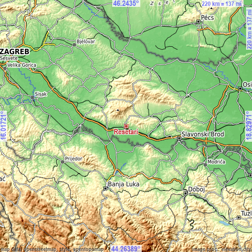 Topographic map of Rešetari