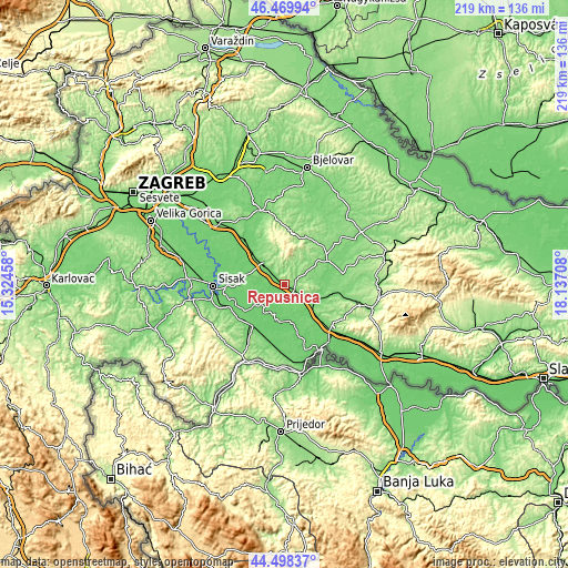 Topographic map of Repušnica