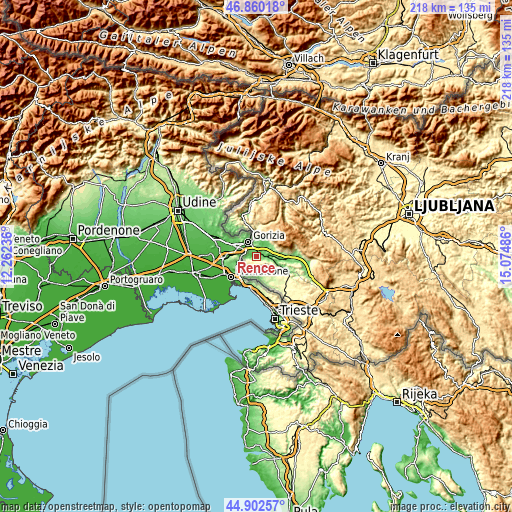 Topographic map of Renče