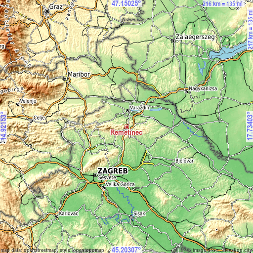 Topographic map of Remetinec