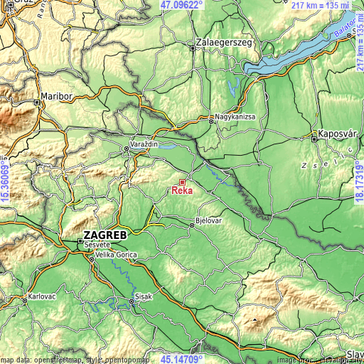 Topographic map of Reka