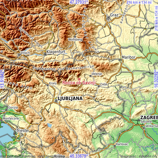 Topographic map of Rečica ob Savinji