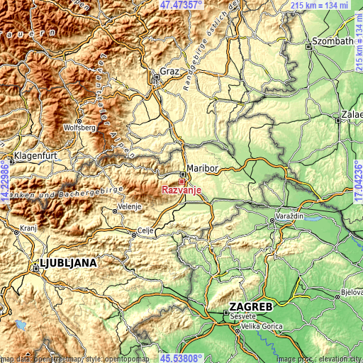 Topographic map of Razvanje