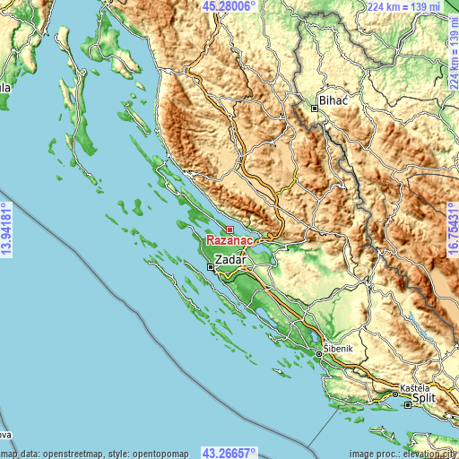 Topographic map of Ražanac