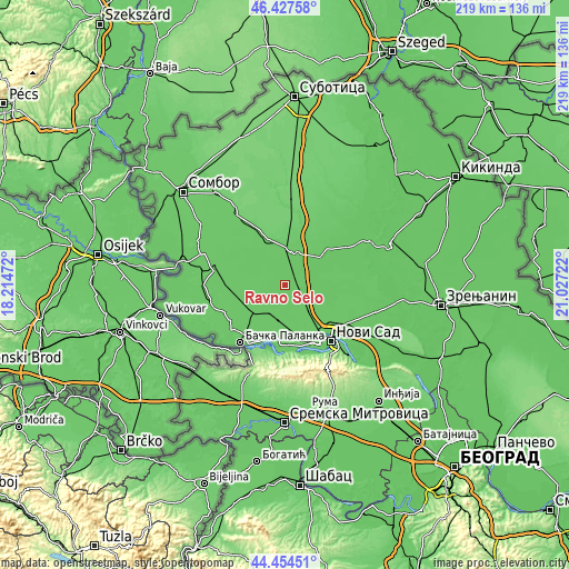 Topographic map of Ravno Selo
