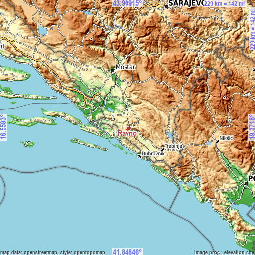 Topographic map of Ravno