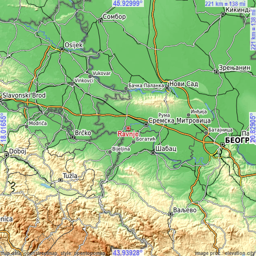 Topographic map of Ravnje