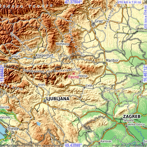 Topographic map of Ravne