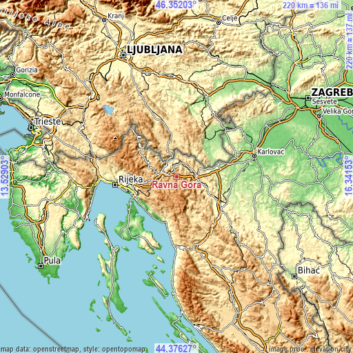 Topographic map of Ravna Gora