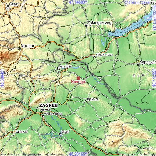 Topographic map of Rasinja