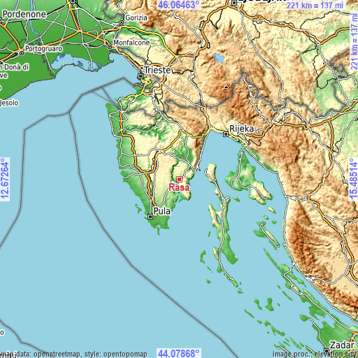 Topographic map of Raša