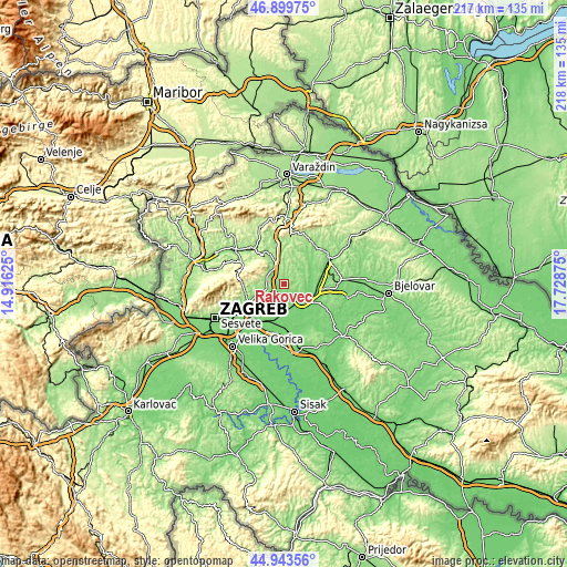 Topographic map of Rakovec