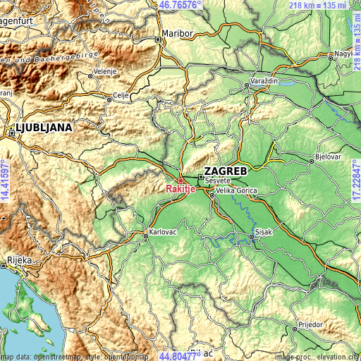 Topographic map of Rakitje