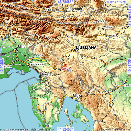 Topographic map of Rakek