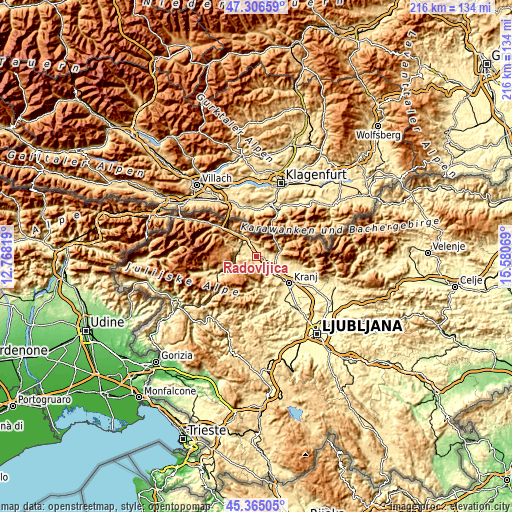 Topographic map of Radovljica