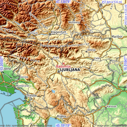 Topographic map of Radomlje