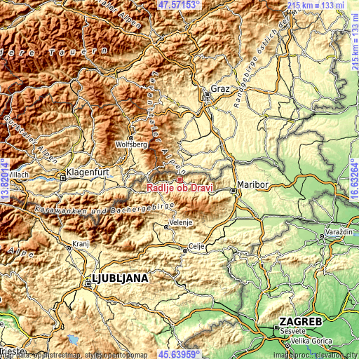 Topographic map of Radlje ob Dravi
