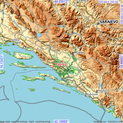 Topographic map of Radišići