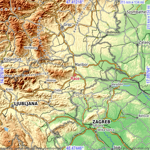 Topographic map of Rače
