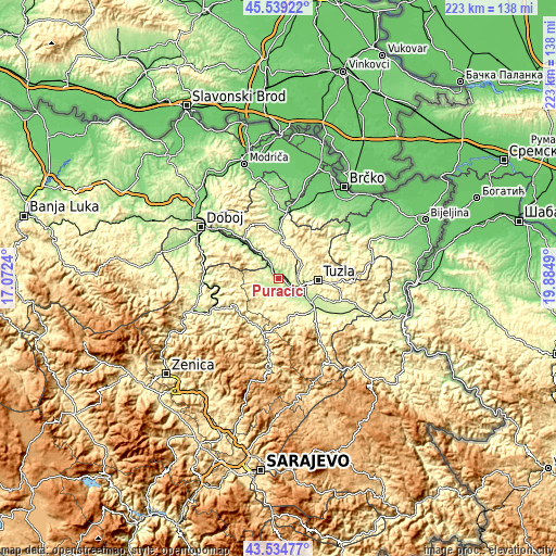 Topographic map of Puračić