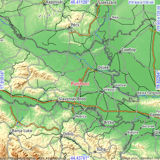 Topographic map of Punitovci