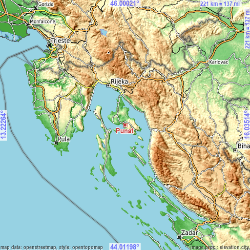 Topographic map of Punat