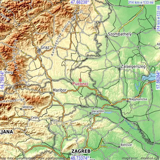 Topographic map of Puconci