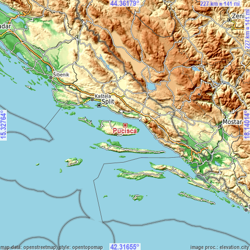 Topographic map of Pučišća