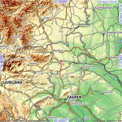 Topographic map of Ptuj