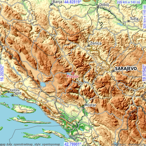Topographic map of Prozor